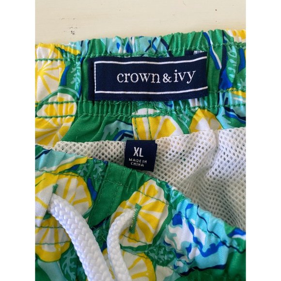 Crown & Ivy Lemonade Swim Trunks Green Yellow Men's XL - Picture 3 of 6